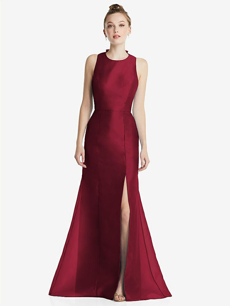 【STYLE: TH069】Bateau Neck Open-Back Maxi Dress with Bow Detail【COLOR: Burgundy】