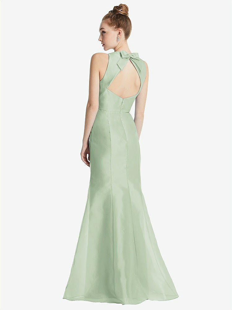 【STYLE: TH069】Bateau Neck Open-Back Maxi Dress with Bow Detail【COLOR: Celadon】