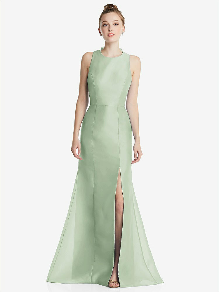 【STYLE: TH069】Bateau Neck Open-Back Maxi Dress with Bow Detail【COLOR: Celadon】