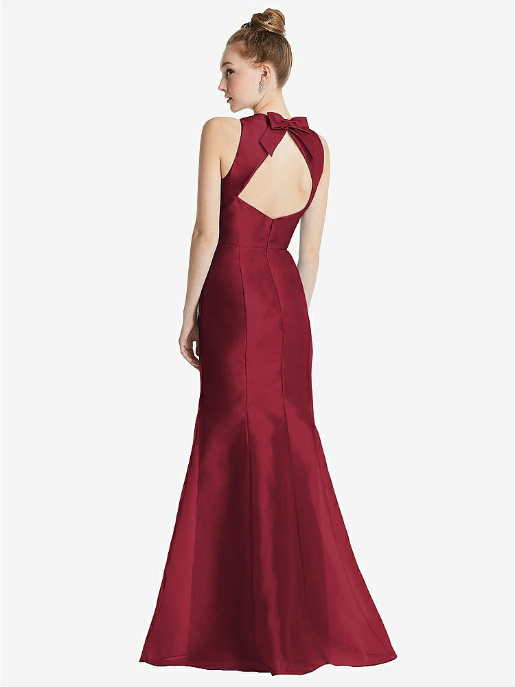 【STYLE: TH069】Bateau Neck Open-Back Maxi Dress with Bow Detail【COLOR: Claret】