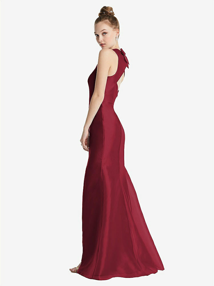【STYLE: TH069】Bateau Neck Open-Back Maxi Dress with Bow Detail【COLOR: Claret】