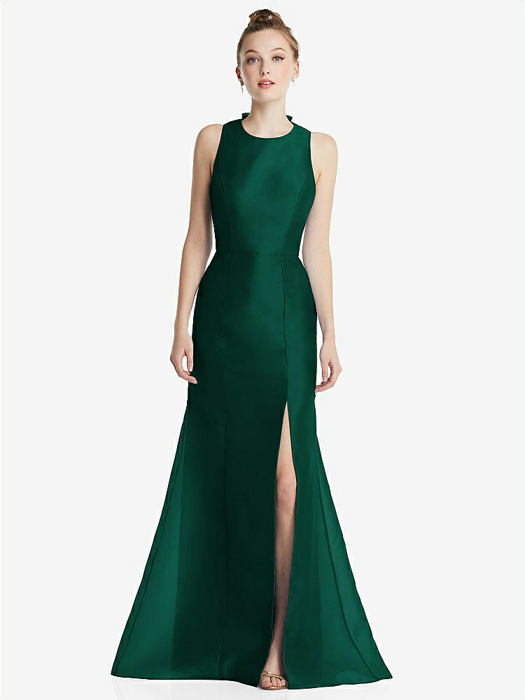 【STYLE: TH069】Bateau Neck Open-Back Maxi Dress with Bow Detail【COLOR: Hunter Green】