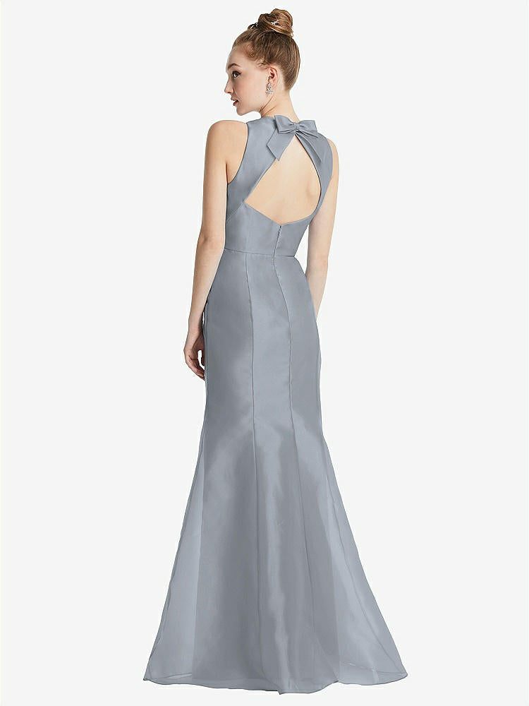 【STYLE: TH069】Bateau Neck Open-Back Maxi Dress with Bow Detail【COLOR: Platinum】