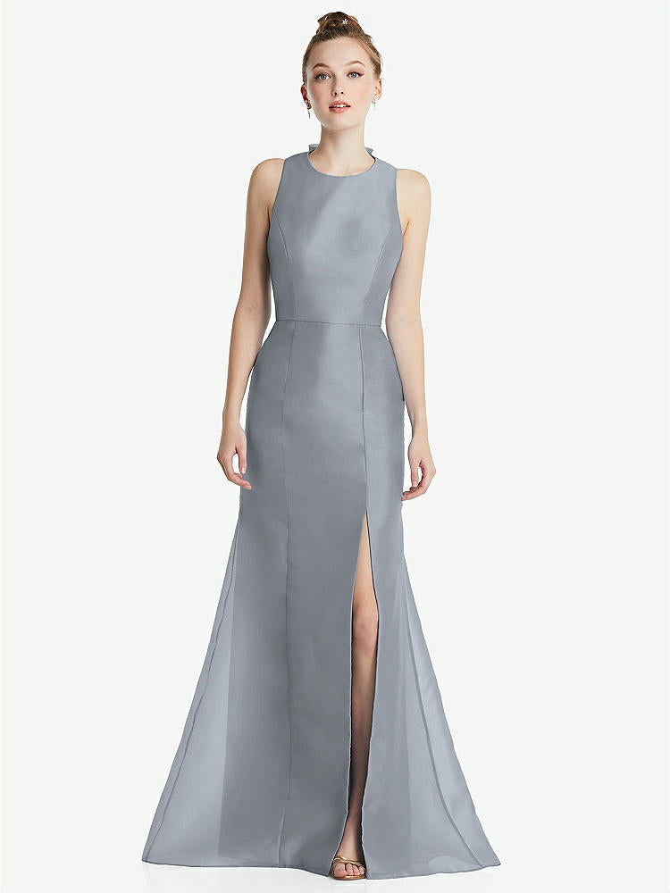 【STYLE: TH069】Bateau Neck Open-Back Maxi Dress with Bow Detail【COLOR: Platinum】