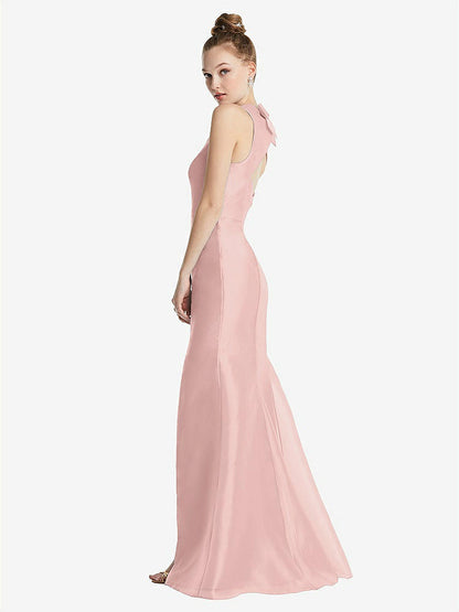 【STYLE: TH069】Bateau Neck Open-Back Maxi Dress with Bow Detail【COLOR: Rose - PANTONE Rose Quartz】