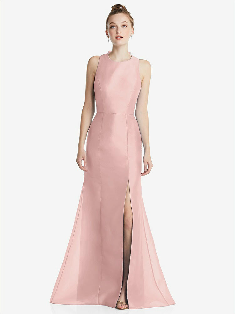 【STYLE: TH069】Bateau Neck Open-Back Maxi Dress with Bow Detail【COLOR: Rose - PANTONE Rose Quartz】