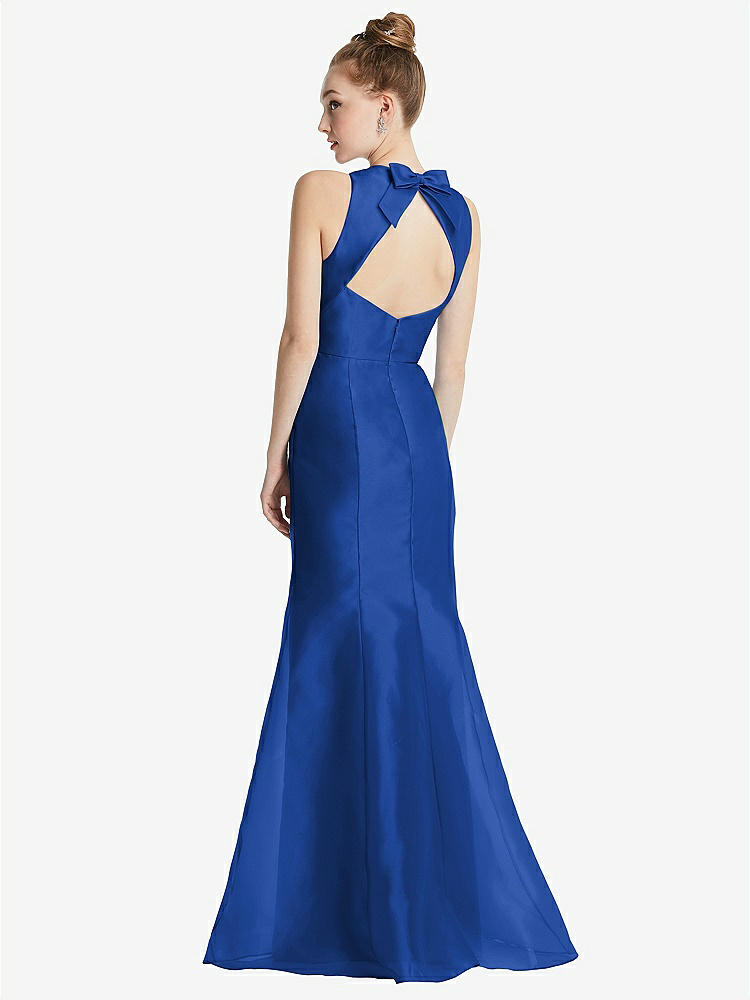 【STYLE: TH069】Bateau Neck Open-Back Maxi Dress with Bow Detail【COLOR: Sapphire】