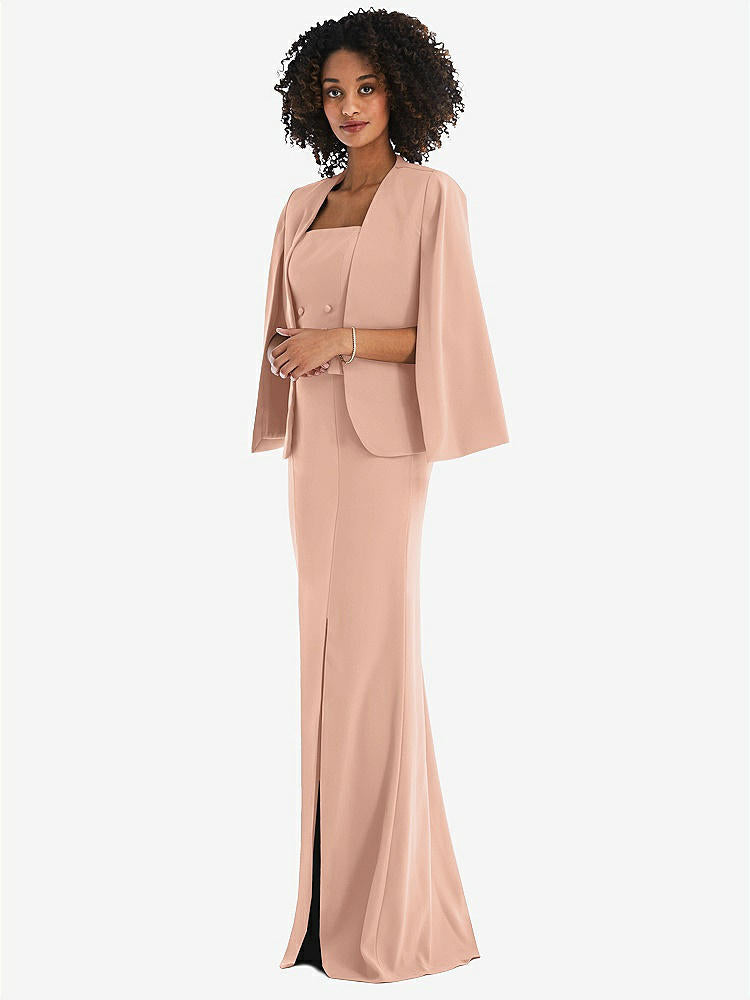 【NEW】【STYLE: J525】オープンフロント スプリット スリーブ ケープ ジャケット【COLOR: Pale Peach】【SIZE: 00-30W】