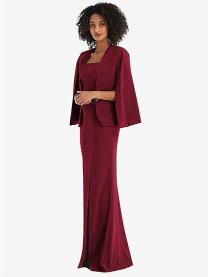 【NEW】【STYLE: J525】オープンフロント スプリット スリーブ ケープ ジャケット【COLOR: Burgundy】【SIZE: 00-30W】