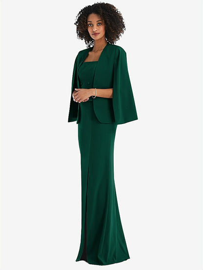 【STYLE: J525】Open-Front Split Sleeve Cape Jacket【COLOR: Hunter Green】
