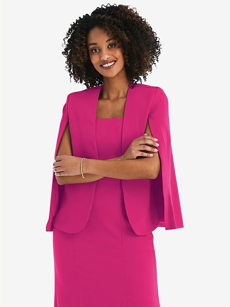 【NEW】【STYLE: J525】オープンフロント スプリット スリーブ ケープ ジャケット【COLOR: Think Pink】【SIZE: 00-30W】