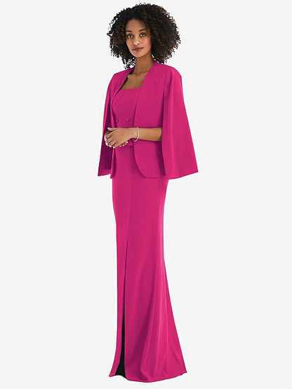 【NEW】【STYLE: J525】オープンフロント スプリット スリーブ ケープ ジャケット【COLOR: Think Pink】【SIZE: 00-30W】