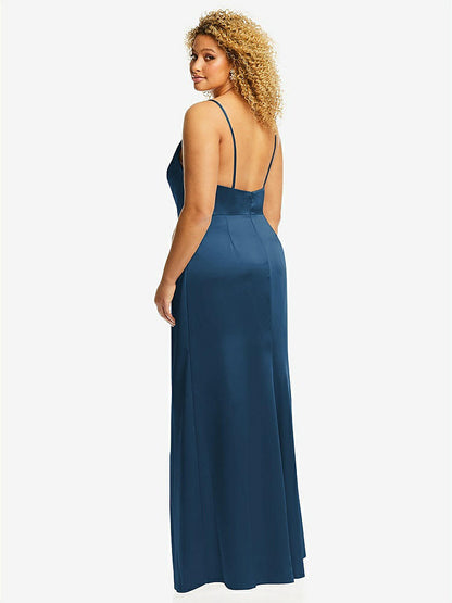 【NEW】【STYLE: 3072】カウルネック ドレープ ラップ マキシ ドレス 前面 スリット【COLOR: Dusk Blue】【SIZE: 00-30W】
