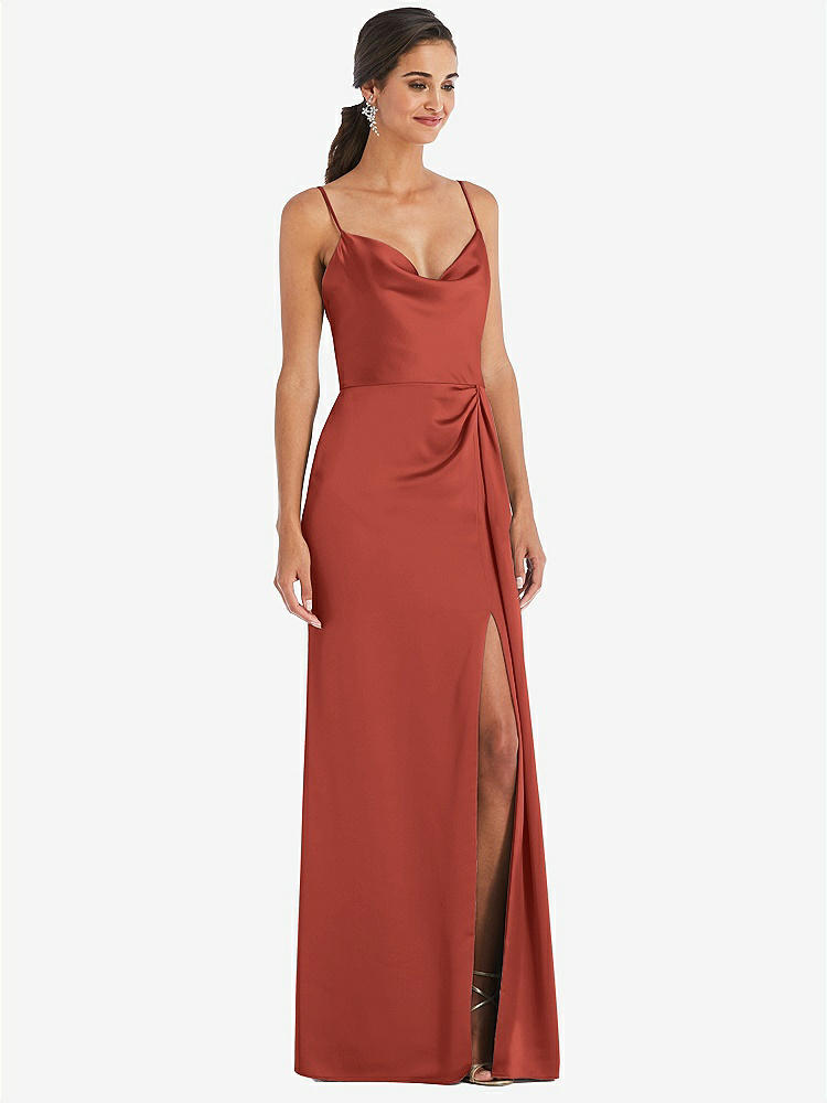【STYLE: 3072】Cowl-Neck Draped Wrap Maxi Dress with Front Slit【COLOR: Amber Sunset】