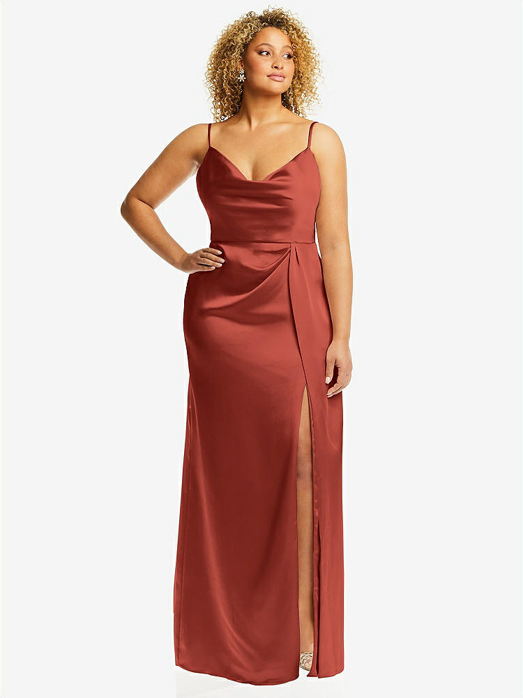 【STYLE: 3072】Cowl-Neck Draped Wrap Maxi Dress with Front Slit【COLOR: Amber Sunset】
