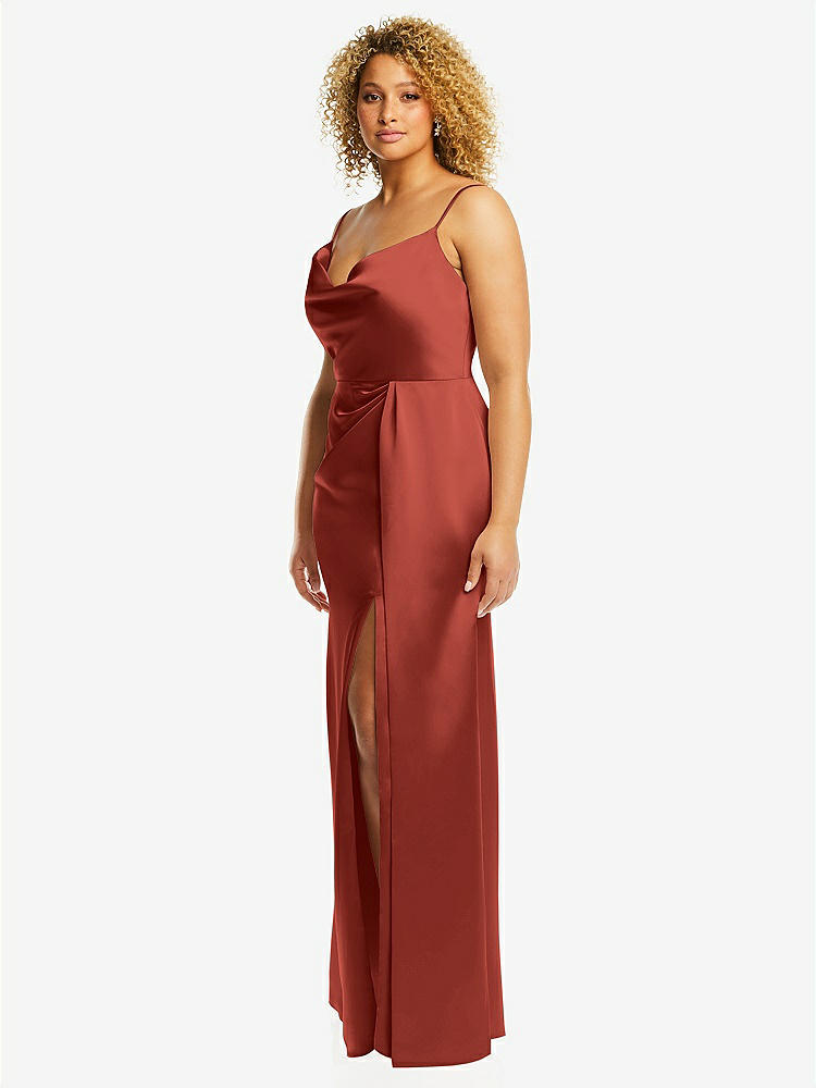 【STYLE: 3072】Cowl-Neck Draped Wrap Maxi Dress with Front Slit【COLOR: Amber Sunset】