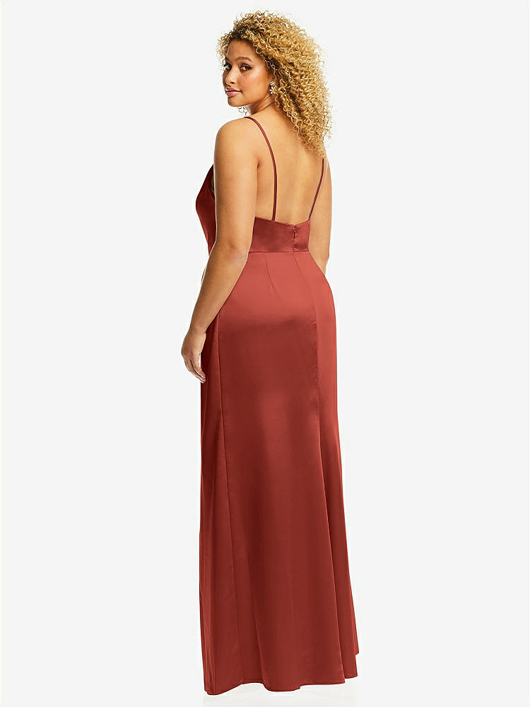 【STYLE: 3072】Cowl-Neck Draped Wrap Maxi Dress with Front Slit【COLOR: Amber Sunset】