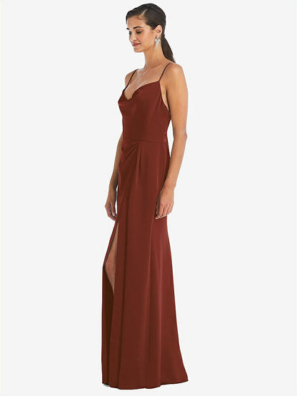 【STYLE: 3072】Cowl-Neck Draped Wrap Maxi Dress with Front Slit【COLOR: Auburn Moon】