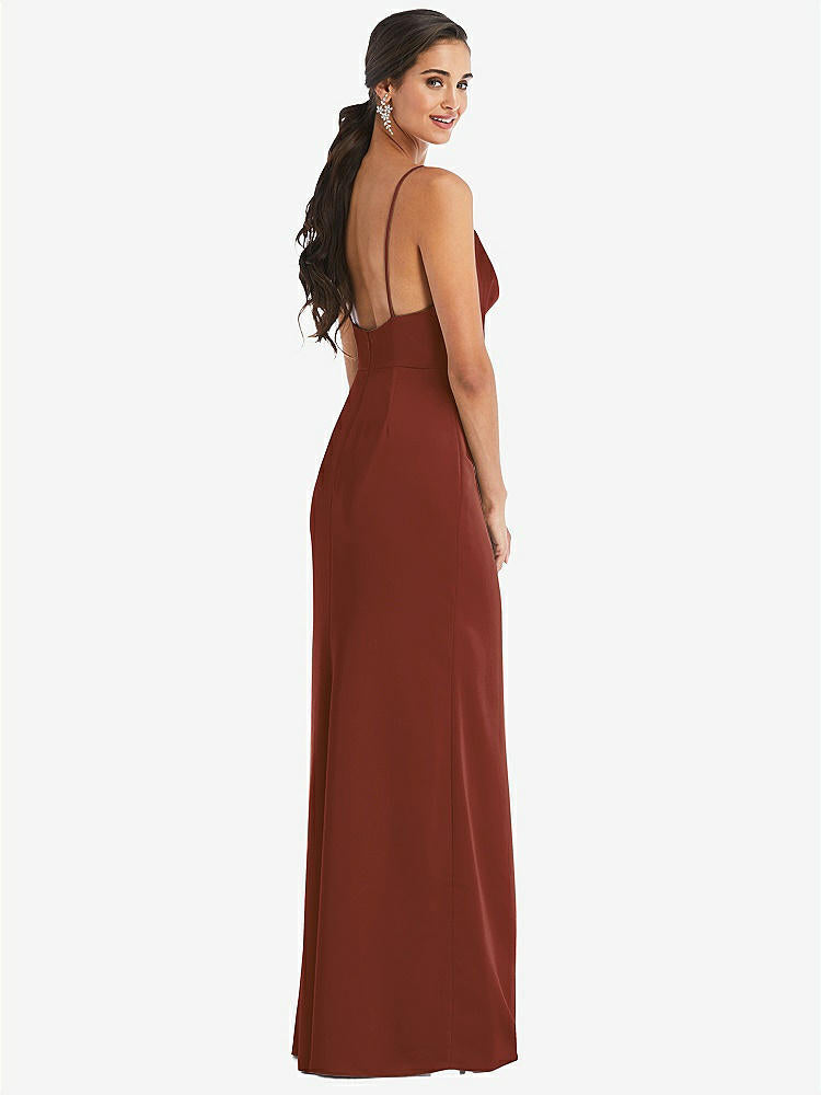 【STYLE: 3072】Cowl-Neck Draped Wrap Maxi Dress with Front Slit【COLOR: Auburn Moon】