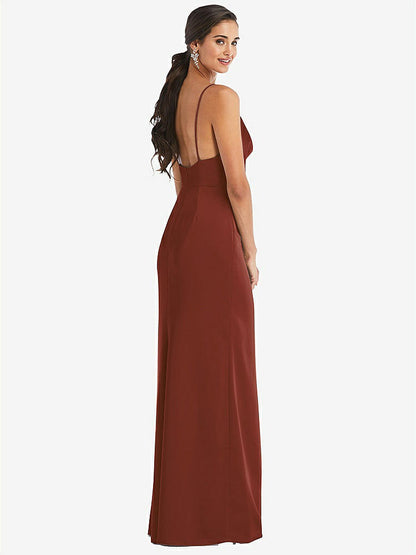 【STYLE: 3072】Cowl-Neck Draped Wrap Maxi Dress with Front Slit【COLOR: Auburn Moon】
