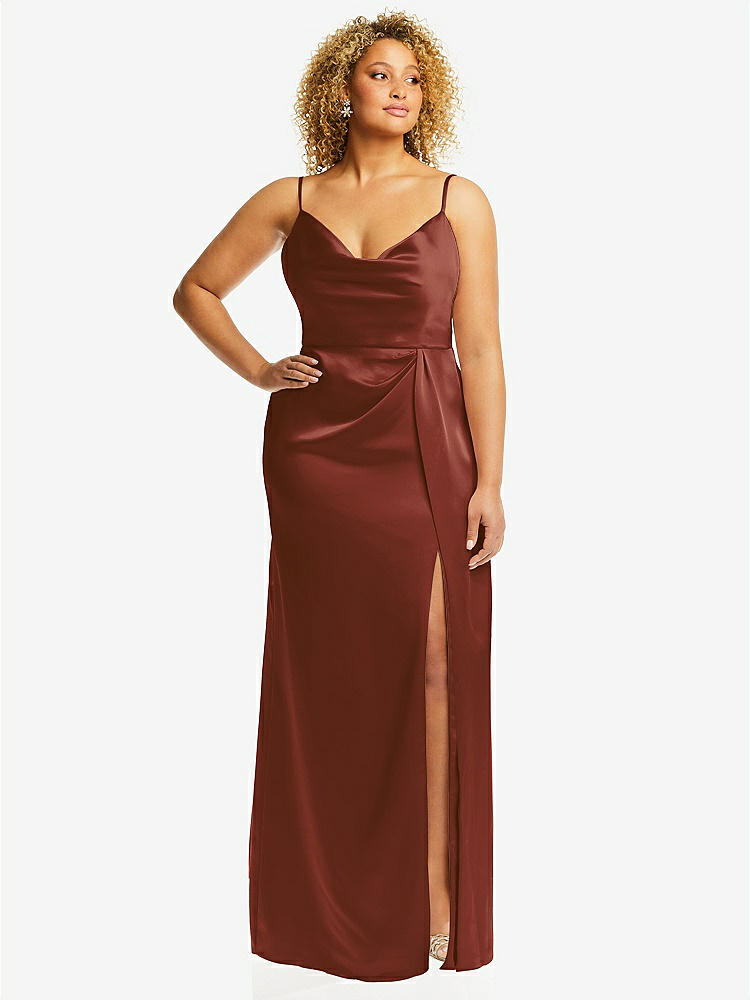【STYLE: 3072】Cowl-Neck Draped Wrap Maxi Dress with Front Slit【COLOR: Auburn Moon】