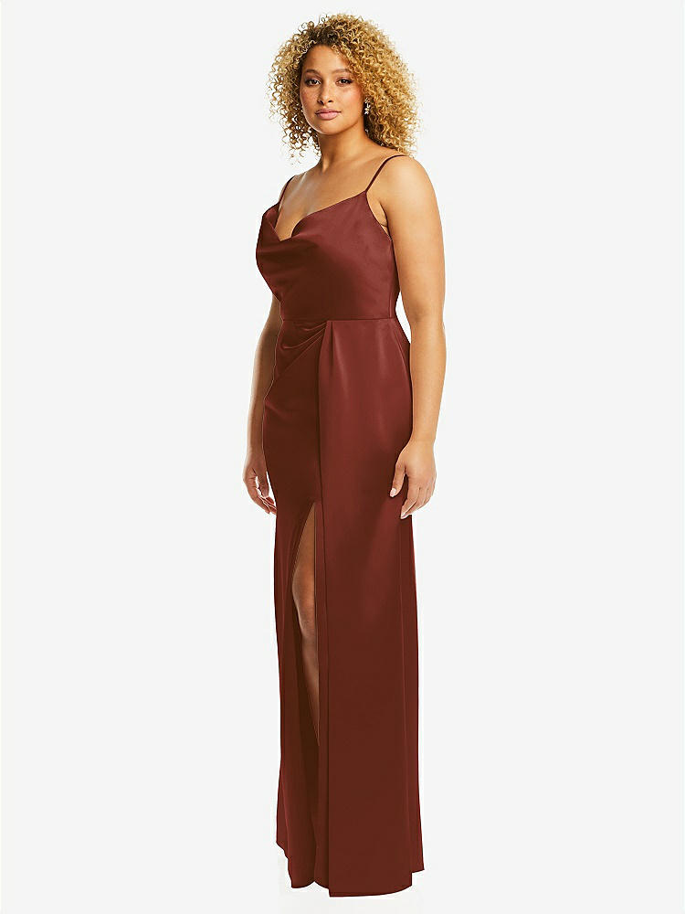 【STYLE: 3072】Cowl-Neck Draped Wrap Maxi Dress with Front Slit【COLOR: Auburn Moon】