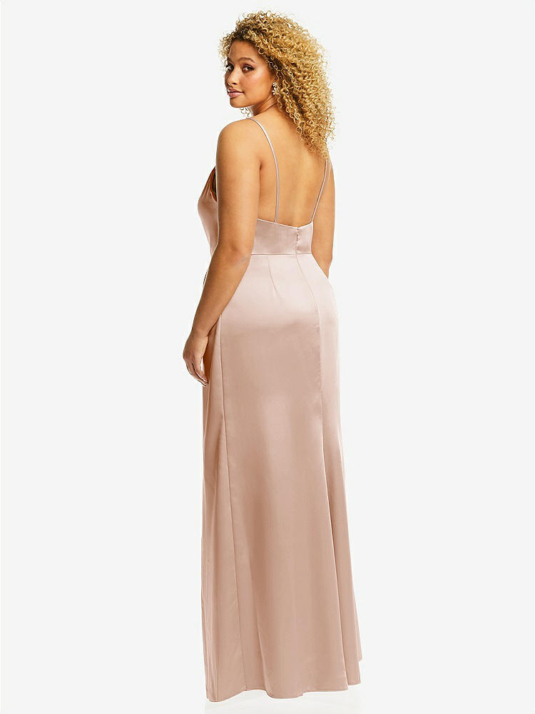 【STYLE: 3072】Cowl-Neck Draped Wrap Maxi Dress with Front Slit【COLOR: Cameo】