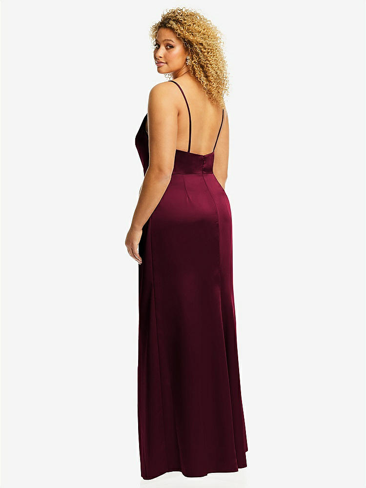 【STYLE: 3072】Cowl-Neck Draped Wrap Maxi Dress with Front Slit【COLOR: Cabernet】