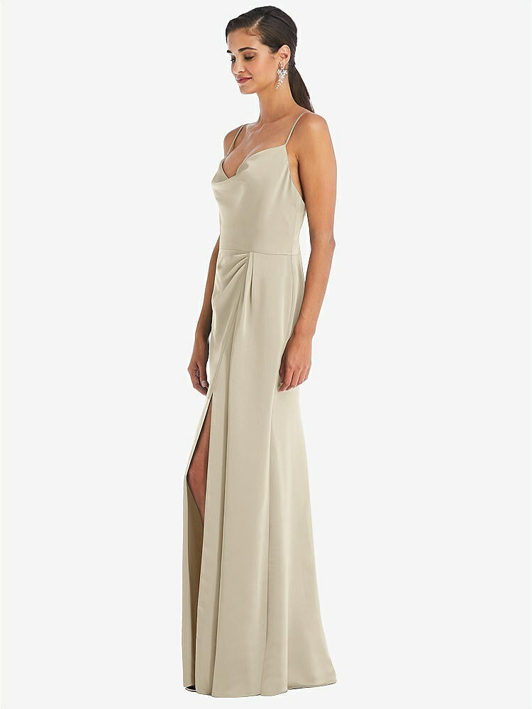 【NEW】【STYLE: 3072】カウルネック ドレープ ラップ マキシ ドレス 前面 スリット【COLOR: Champagne】【SIZE: 00-30W】