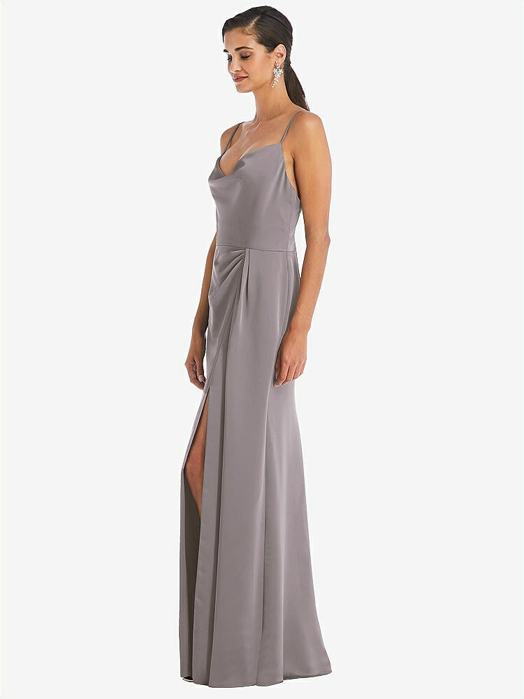 【NEW】【STYLE: 3072】カウルネック ドレープ ラップ マキシ ドレス 前面 スリット【COLOR: Cashmere Gray】【SIZE: 00-30W】