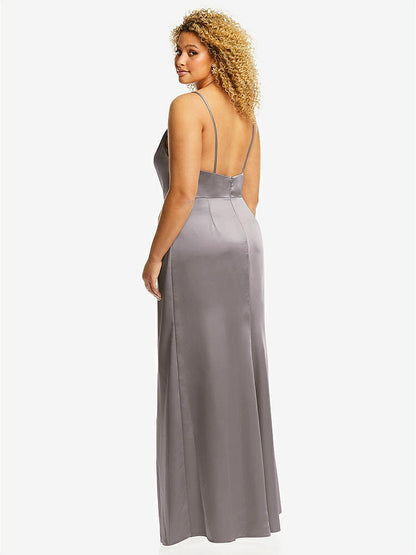 【NEW】【STYLE: 3072】カウルネック ドレープ ラップ マキシ ドレス 前面 スリット【COLOR: Cashmere Gray】【SIZE: 00-30W】