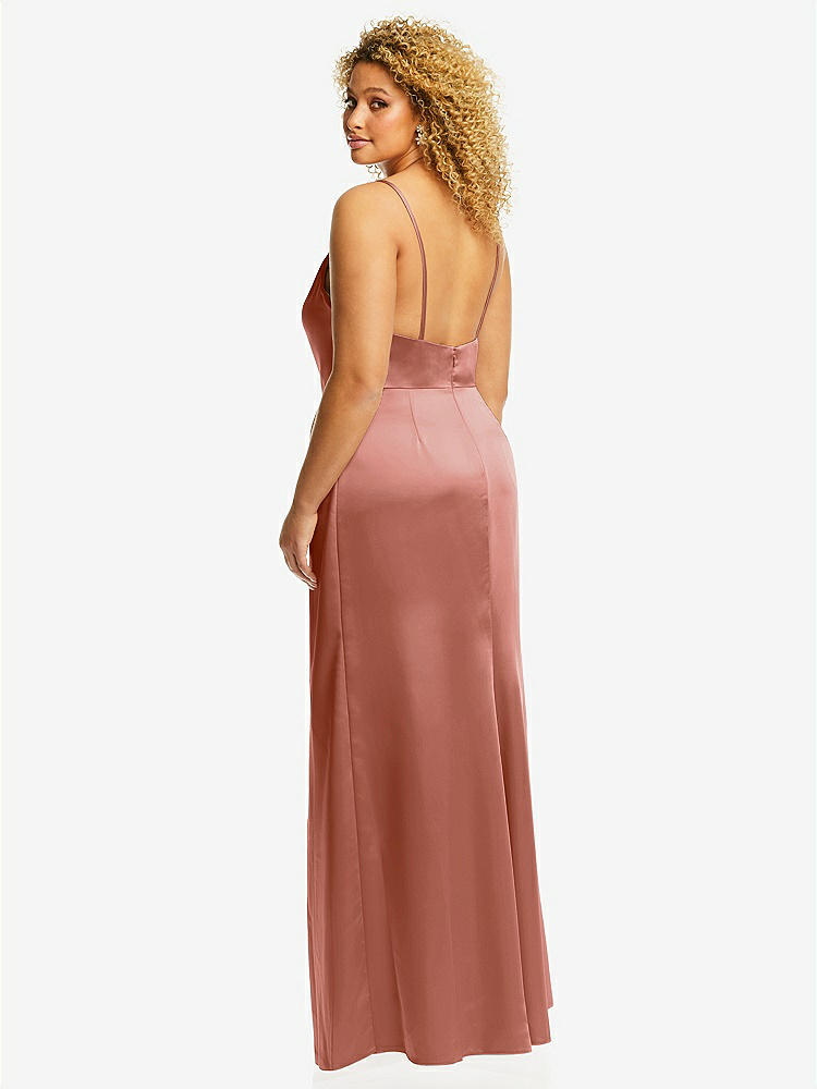 【STYLE: 3072】Cowl-Neck Draped Wrap Maxi Dress with Front Slit【COLOR: Desert Rose】