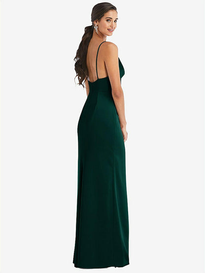 【STYLE: 3072】Cowl-Neck Draped Wrap Maxi Dress with Front Slit【COLOR: Evergreen】