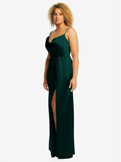 【STYLE: 3072】Cowl-Neck Draped Wrap Maxi Dress with Front Slit【COLOR: Evergreen】