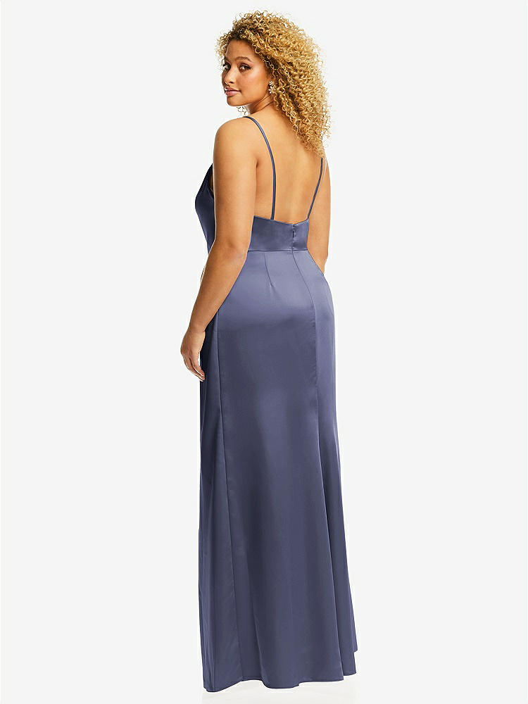 【STYLE: 3072】Cowl-Neck Draped Wrap Maxi Dress with Front Slit【COLOR: French Blue】