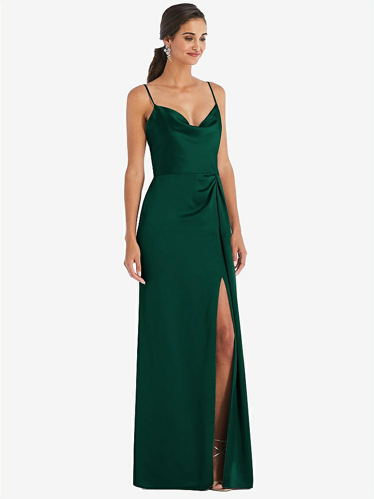 【STYLE: 3072】Cowl-Neck Draped Wrap Maxi Dress with Front Slit【COLOR: Hunter Green】