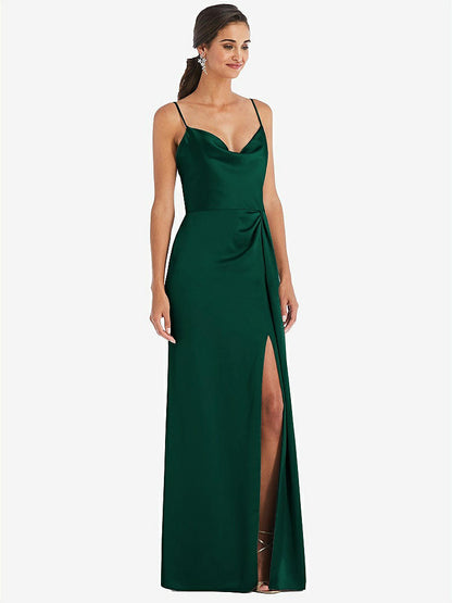 【STYLE: 3072】Cowl-Neck Draped Wrap Maxi Dress with Front Slit【COLOR: Hunter Green】