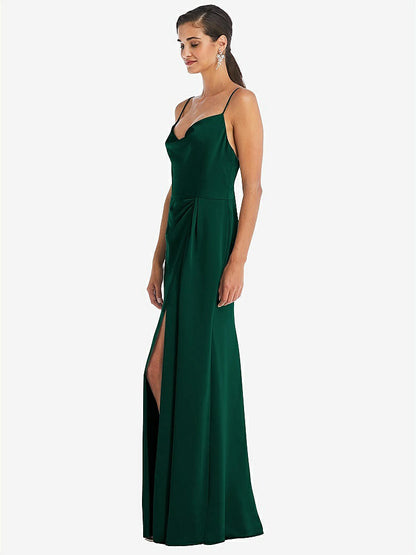 【STYLE: 3072】Cowl-Neck Draped Wrap Maxi Dress with Front Slit【COLOR: Hunter Green】