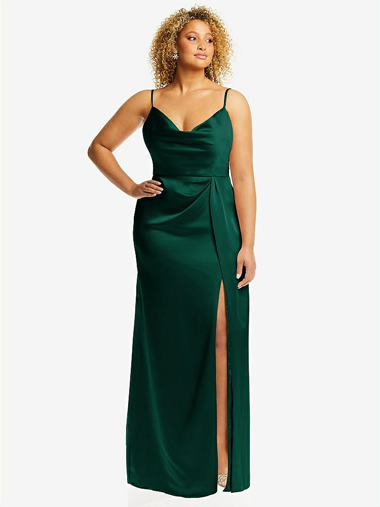 【STYLE: 3072】Cowl-Neck Draped Wrap Maxi Dress with Front Slit【COLOR: Hunter Green】