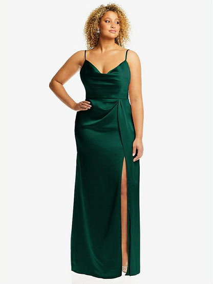 【STYLE: 3072】Cowl-Neck Draped Wrap Maxi Dress with Front Slit【COLOR: Hunter Green】