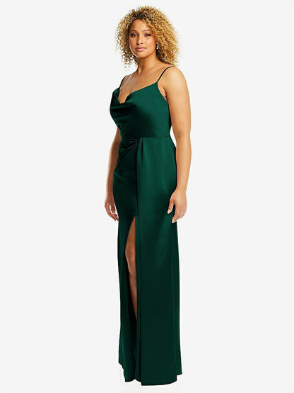 【STYLE: 3072】Cowl-Neck Draped Wrap Maxi Dress with Front Slit【COLOR: Hunter Green】