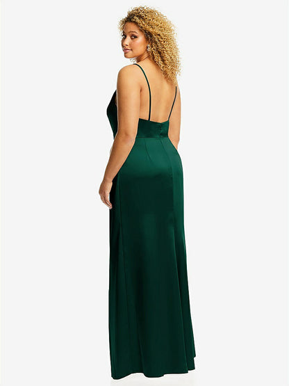 【STYLE: 3072】Cowl-Neck Draped Wrap Maxi Dress with Front Slit【COLOR: Hunter Green】