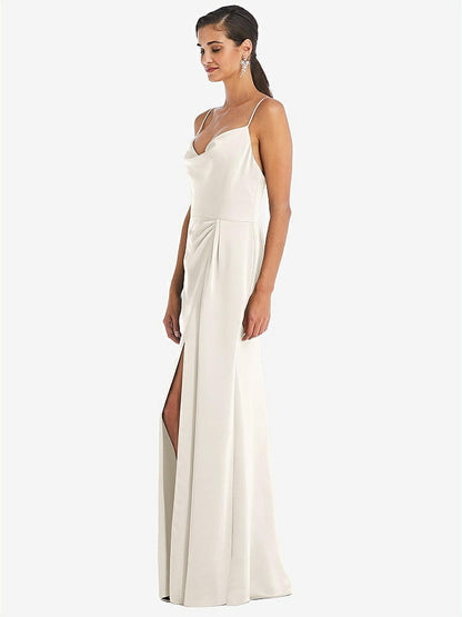 【STYLE: 3072】Cowl-Neck Draped Wrap Maxi Dress with Front Slit【COLOR: Ivory】
