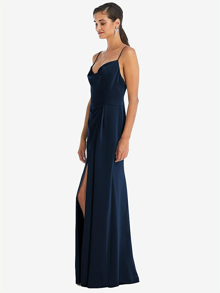 【NEW】【STYLE: 3072】カウルネック ドレープ ラップ マキシ ドレス 前面 スリット【COLOR: Midnight Navy】【SIZE: 00-30W】