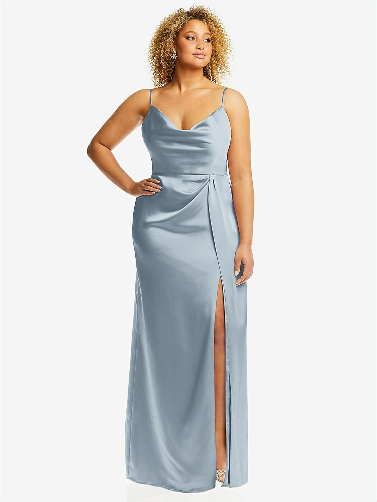 【STYLE: 3072】Cowl-Neck Draped Wrap Maxi Dress with Front Slit【COLOR: Mist】