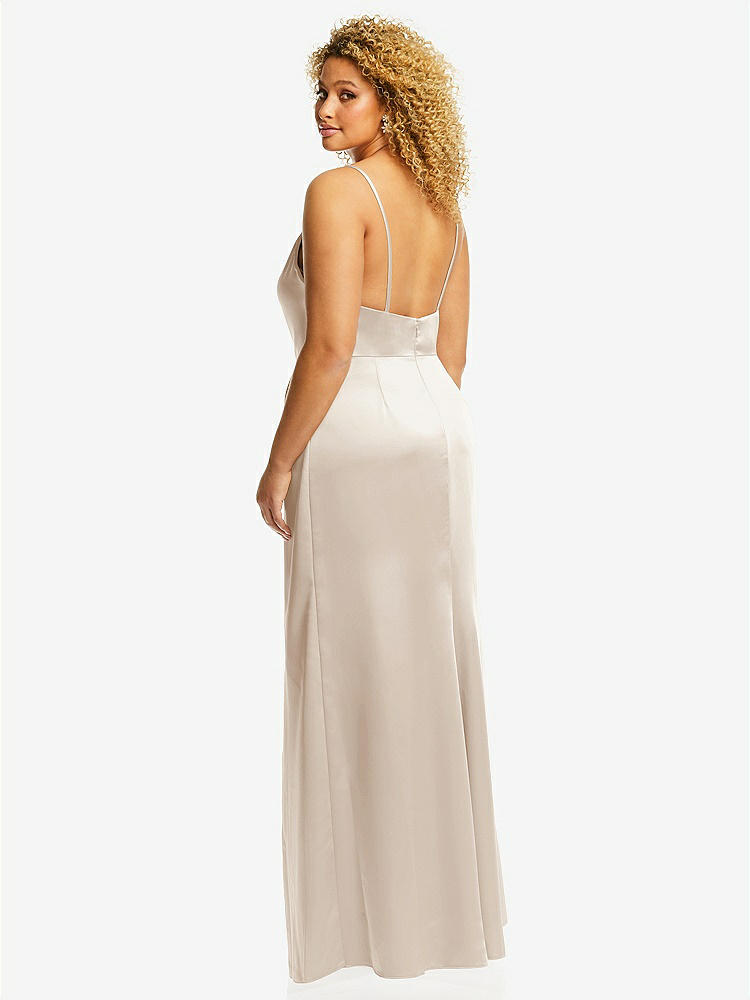 【STYLE: 3072】Cowl-Neck Draped Wrap Maxi Dress with Front Slit【COLOR: Oat】