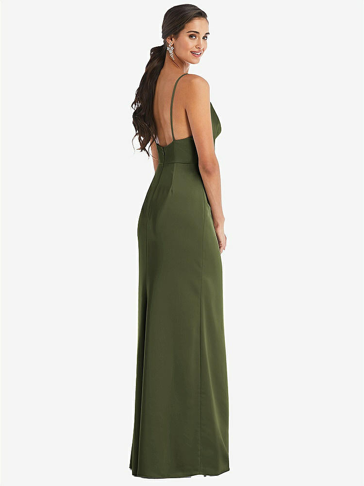 【STYLE: 3072】Cowl-Neck Draped Wrap Maxi Dress with Front Slit【COLOR: Olive Green】