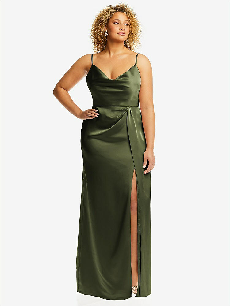 【STYLE: 3072】Cowl-Neck Draped Wrap Maxi Dress with Front Slit【COLOR: Olive Green】