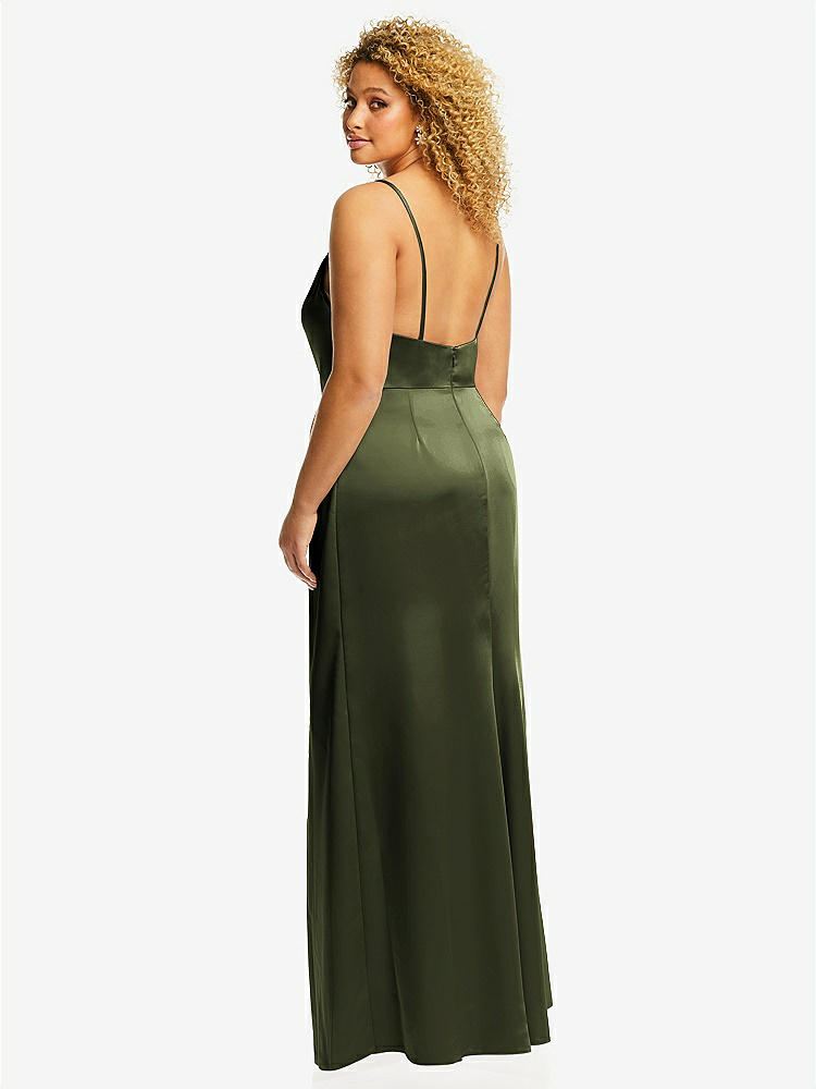 【STYLE: 3072】Cowl-Neck Draped Wrap Maxi Dress with Front Slit【COLOR: Olive Green】