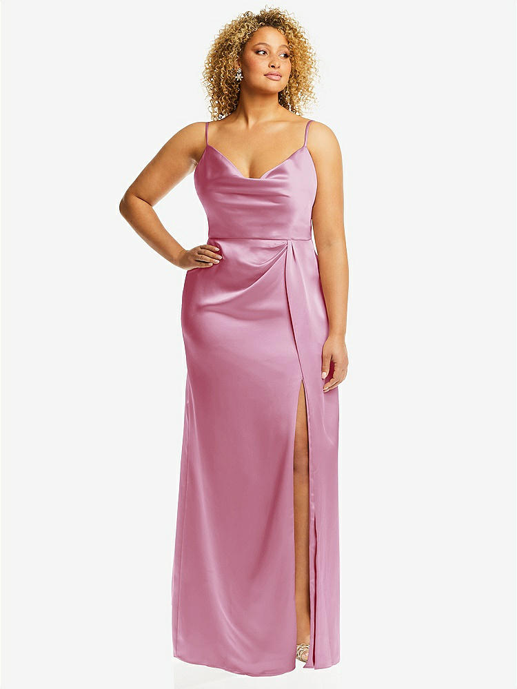 【STYLE: 3072】Cowl-Neck Draped Wrap Maxi Dress with Front Slit【COLOR: Powder Pink】
